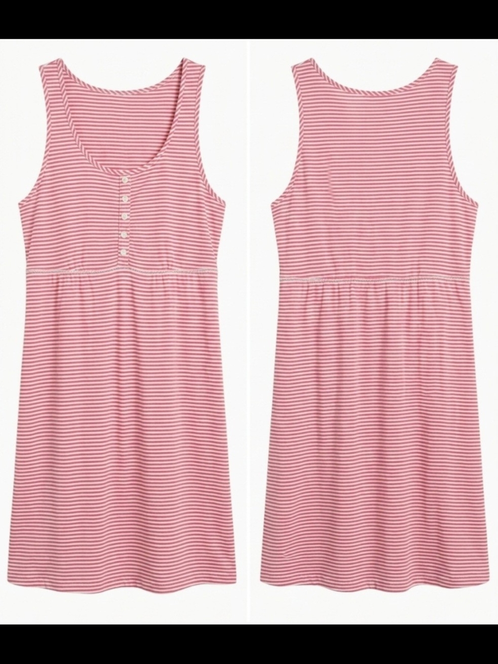 Pink & White Striped Henley Sleeveless Pajama Dress Nightgown M